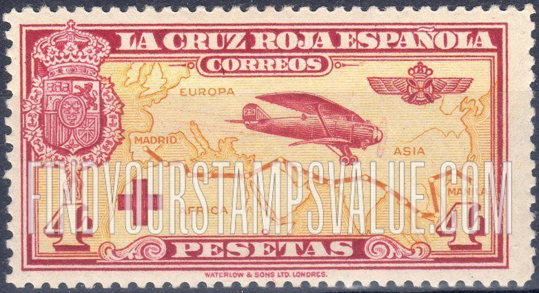 FindYourStampsValue: Semi-Postal: Red Cross, Airplane and Map of Madrid-Manila Flight