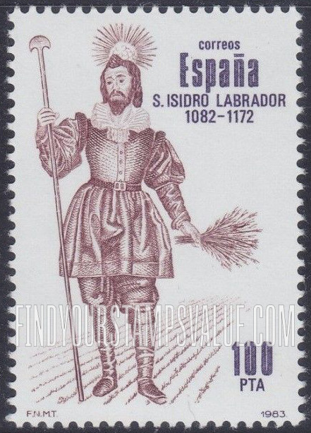 FindYourStampsValue: St. Isidro Labrador (1082-1170), patron saint of Madrid