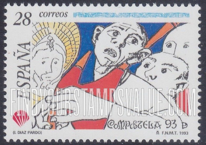 FindYourStampsValue: Compostela ’93: Pilgrims paying homage to Saint James