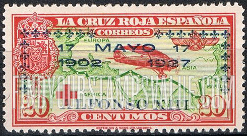 FindYourStampsValue: Semi-Postal: Coronation Silver Jubilee, Airplane and Map of Madrid-Manila Flight