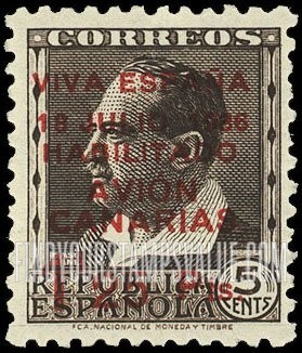 FindYourStampsValue: Revolutionary Overprints, Nationalist (Revolutionary) Forces, Canary Islands Air Post, Use via the Lufthansa Service: Blasco Ibáñez