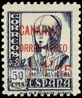 FindYourStampsValue: Revolutionary Overprints, Nationalist (Revolutionary) Forces, Canary Islands Air Post, Use via the Lufthansa Service: Isabella I