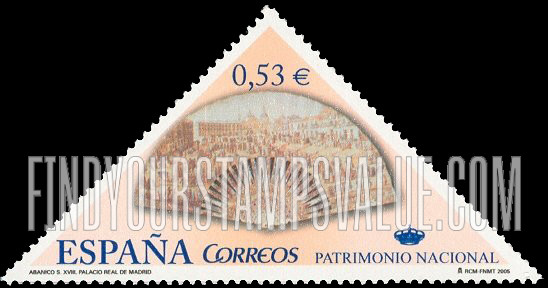 FindYourStampsValue: Fans: Fan depicting Madrid street scene