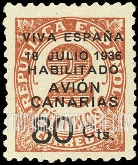 FindYourStampsValue: Revolutionary Overprints, Nationalist (Revolutionary) Forces, Canary Islands Air Post, Use via the Lufthansa Service: Numeral