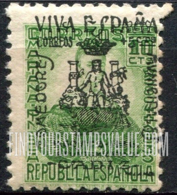 FindYourStampsValue: Revolutionary Overprints, Nationalist (Revolutionary) Forces, Cadiz Semi-Postal: Mariana Pineda