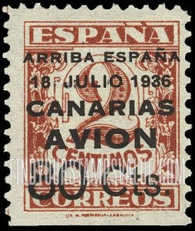 FindYourStampsValue: Revolutionary Overprints, Nationalist (Revolutionary) Forces, Canary Islands Air Post, Use via the Lufthansa Service: Numeral