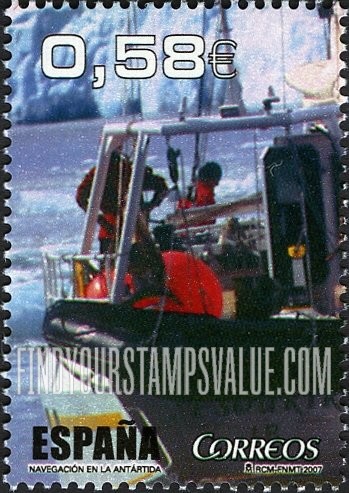 FindYourStampsValue: Scenes From Television Show “Al Filo de lo Imposible”: Sailboat in Antarctic waters