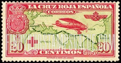 FindYourStampsValue: Semi-Postal: Red Cross, Airplane and Map of Madrid-Manila Flight