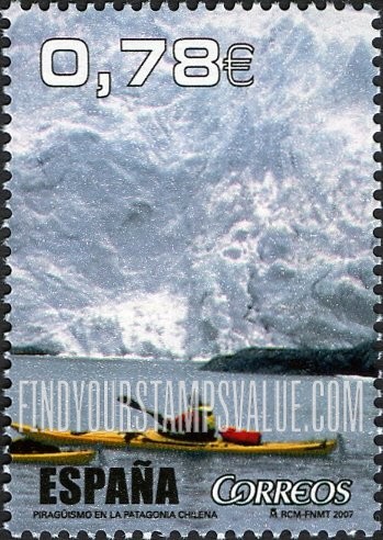 FindYourStampsValue: Scenes From Television Show “Al Filo de lo Imposible”: Kayaker in fjord