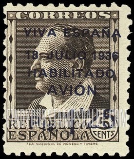 FindYourStampsValue: Revolutionary Overprints, Nationalist (Revolutionary) Forces, Canary Islands Air Post, Use via the Lufthansa Service: Blasco Ibáñez