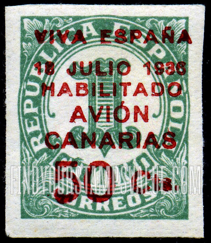 FindYourStampsValue: Revolutionary Overprints, Nationalist (Revolutionary) Forces, Canary Islands Air Post, Use via the Lufthansa Service: Numeral