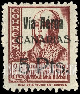 FindYourStampsValue: Revolutionary Overprints, Nationalist (Revolutionary) Forces, Canary Islands Air Post, Use via the Lufthansa Service: Isabella I