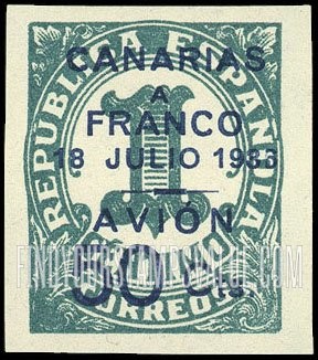 FindYourStampsValue: Revolutionary Overprints, Nationalist (Revolutionary) Forces, Canary Islands Air Post, Use via the Lufthansa Service: Numeral