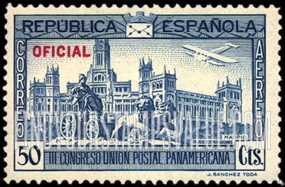FindYourStampsValue: Air Post Official: Pan-American Postal Union Congress, Madrid Post Office and Cibeles Fountain