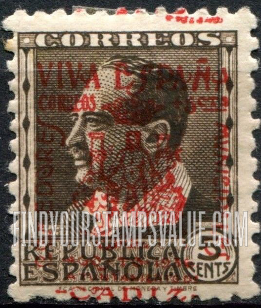 FindYourStampsValue: Revolutionary Overprints, Nationalist (Revolutionary) Forces, Cadiz Semi-Postal: Blasco Ibáñez