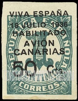 FindYourStampsValue: Revolutionary Overprints, Nationalist (Revolutionary) Forces, Canary Islands Air Post, Use via the Lufthansa Service: Numeral