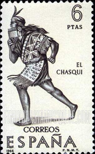 FindYourStampsValue: Builders of the New World: Inca courier, El Chasqui
