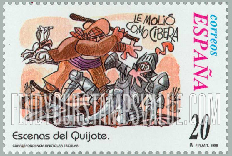FindYourStampsValue: Letter Writing, Scenes from “Don Quixote”: “Le molió como cibera”