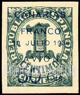 FindYourStampsValue: Revolutionary Overprints, Nationalist (Revolutionary) Forces, Canary Islands Air Post, Use via the Lufthansa Service: Numeral