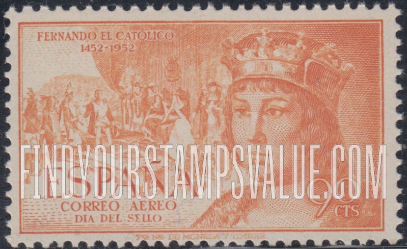 FindYourStampsValue: Air Post: Ferdinand the Catholic and Columbus Presenting Natives