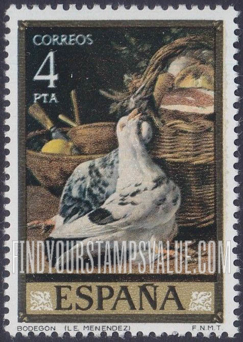 FindYourStampsValue: Luis Eugenio Menendez Paintings: Brace of pigeons and basket