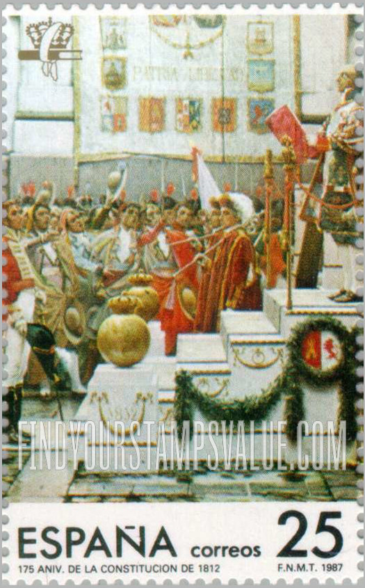 FindYourStampsValue: Constitution of Cadiz, 175th Anniversary: The Promulgation of 1812, by Salvador Viniegra