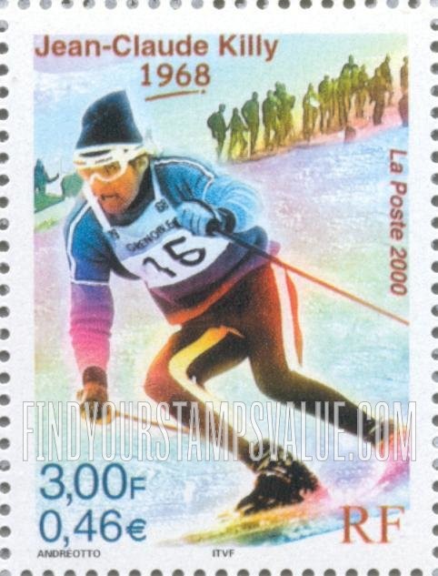 FindYourStampsValue: The 20th Century: Jean-Claude Killy wins three Winter Olympics gold medals, 1968, vertical