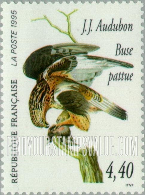 FindYourStampsValue: John J. Audubon (1785-1851): Brown-colored rough-legged buzzard
