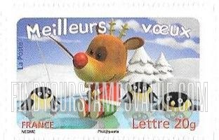 FindYourStampsValue: Holiday Greetings: Reindeer with fishing pole, three penguins