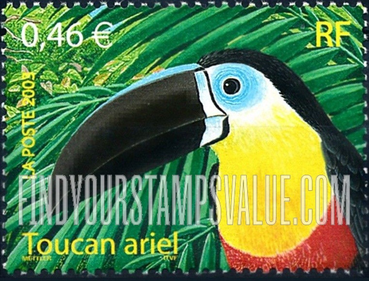 FindYourStampsValue: Birds: Toucan ariel (Ramphastos vitellinus)