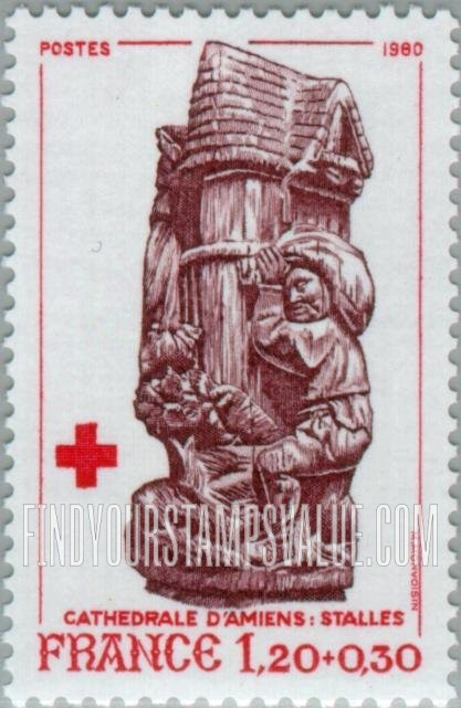 FindYourStampsValue: SEMI-POSTAL - Filling the Granaries, Choir Stall Detail, Amiens Cathedral