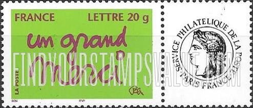FindYourStampsValue: Greetings Type of 2004 Inscribed “Lettre 20g”: “Un grand merci”
