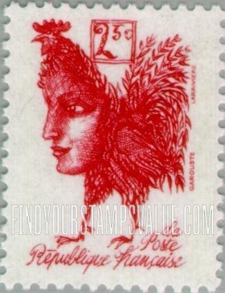 FindYourStampsValue: Proclamation of First French Republic, Bicentennial: Marianne with Body and Head of Rooster, by Gerard Garouste