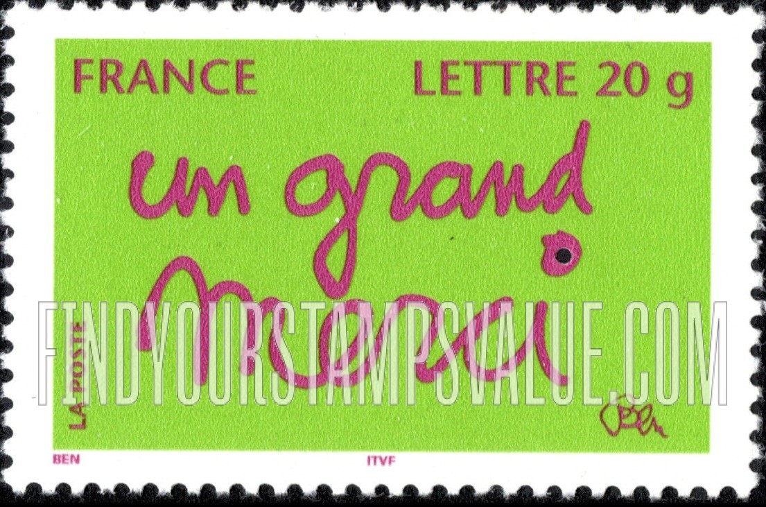 FindYourStampsValue: Greetings Type of 2004 Inscribed “Lettre 20g”: “Un grand merci”