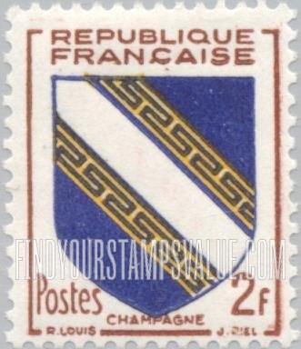 FindYourStampsValue: Arms of Champagne: Arms Type of 1949