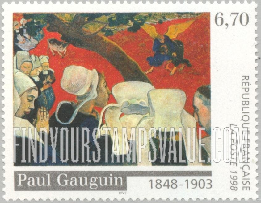 FindYourStampsValue: Art Series: Vision After the Sermon, by Paul Gauguin (1848-1903)