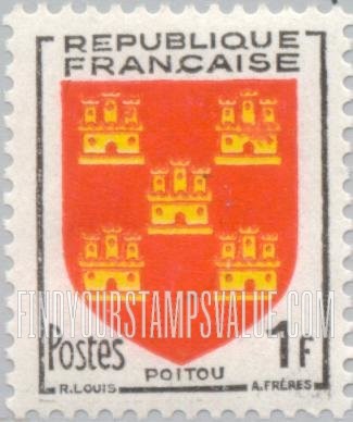 FindYourStampsValue: Arms of Poitou: Arms Type of 1949