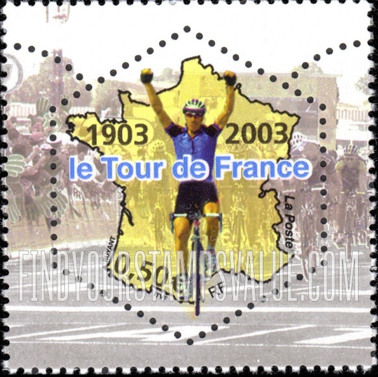 FindYourStampsValue: Tour de France Bicycle Race, Centennial: Cyclist with arms raised