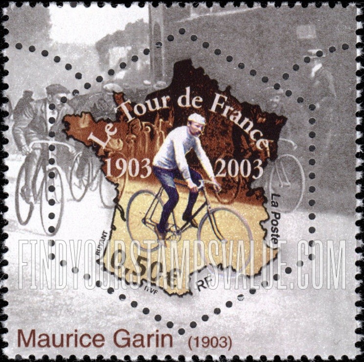 FindYourStampsValue: Tour de France Bicycle Race, Centennial: Maurice Garin, winner of 1903 race