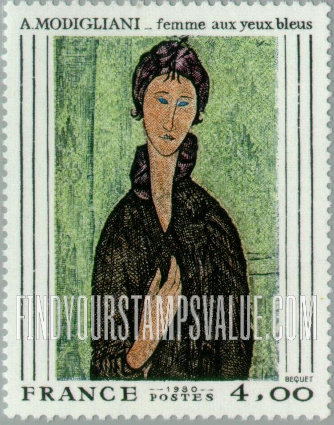 FindYourStampsValue: Woman with Blue Eyes, by Modigliani
