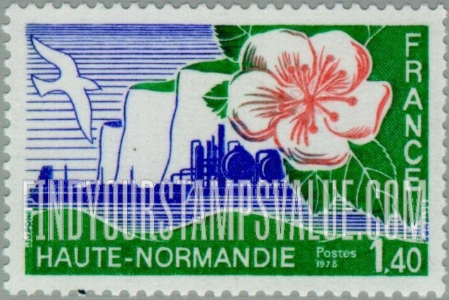 FindYourStampsValue: Regions of France: Tanker, Refinery, Flower, Upper Normandy