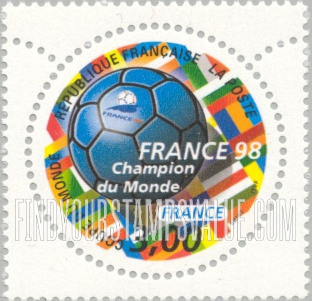 FindYourStampsValue: 1998 World Cup Soccer Championships Type with Added Inscription, “Champion du Monde”