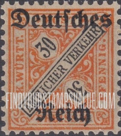 FindYourStampsValue: WURTTEMBERG OFFICIAL - Numeral Value: Official Stamps of 1906-19 Overprinted