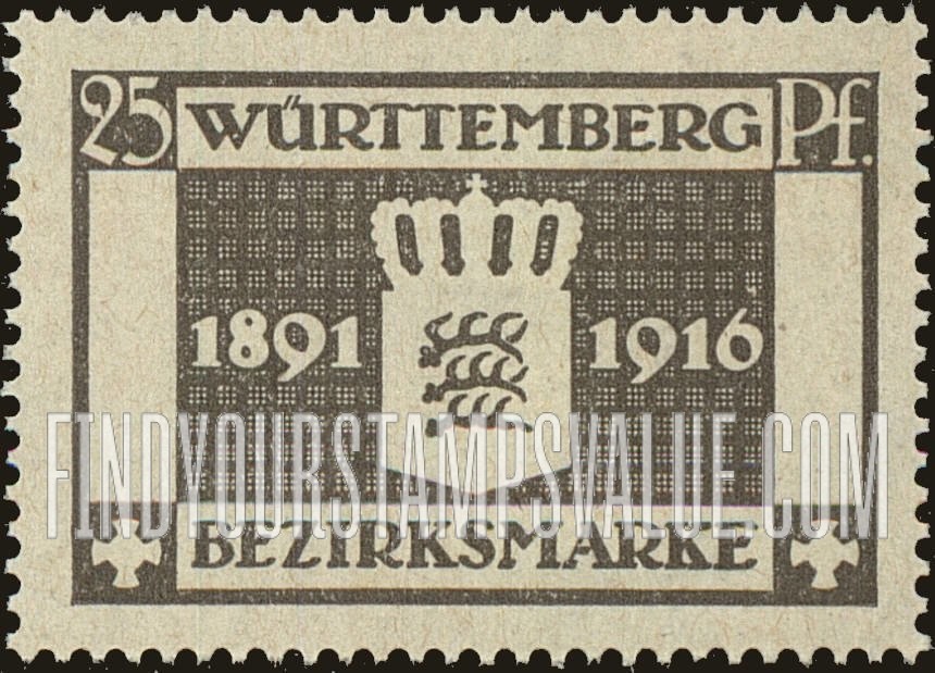 FindYourStampsValue: WURTTEMBERG OFFICIAL - 25 Year Jubilee