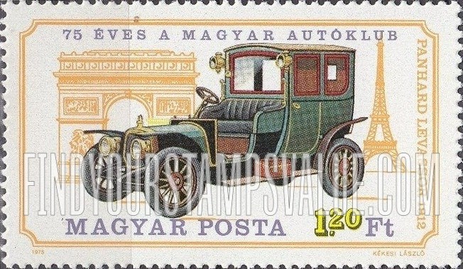 FindYourStampsValue: Antique Cars: Panhard Levassor, 1912, Arc de Triomphe and Eiffel Tower