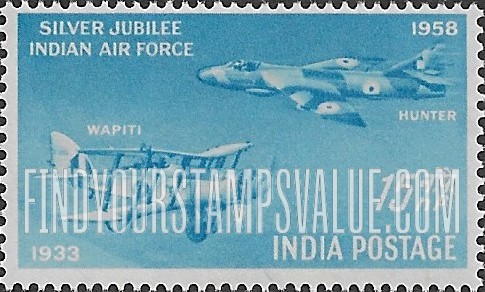 FindYourStampsValue: Republic of India: Silver Jubilee of Indian Air Force - भारत गणराज्य: भारतीय वायु सेना की रजत जयंती