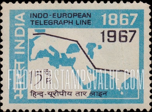 FindYourStampsValue: Republic of India: Map showing Indo-European telegraph - भारत गणराज्य: नक़्शे पर हिन्द-यूरोपीय तार लाइन