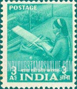 FindYourStampsValue: Republic of India: Naga woman at hand loom - भारत गणराज्य: नागा स्त्री और करगह