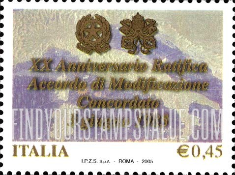 FindYourStampsValue: Ratification of Modifications to Italy-Vatican Concordat, 20th Anniversary: Map