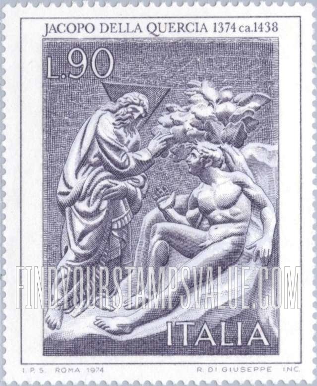 FindYourStampsValue: God Admonishing Adam, by Jacopo della Quercia